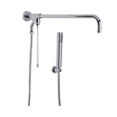 Regadera manual con desviador y brazo angular redondo para regaderas de plato ancho. Incluye cabezal con sistema anticalcáreo